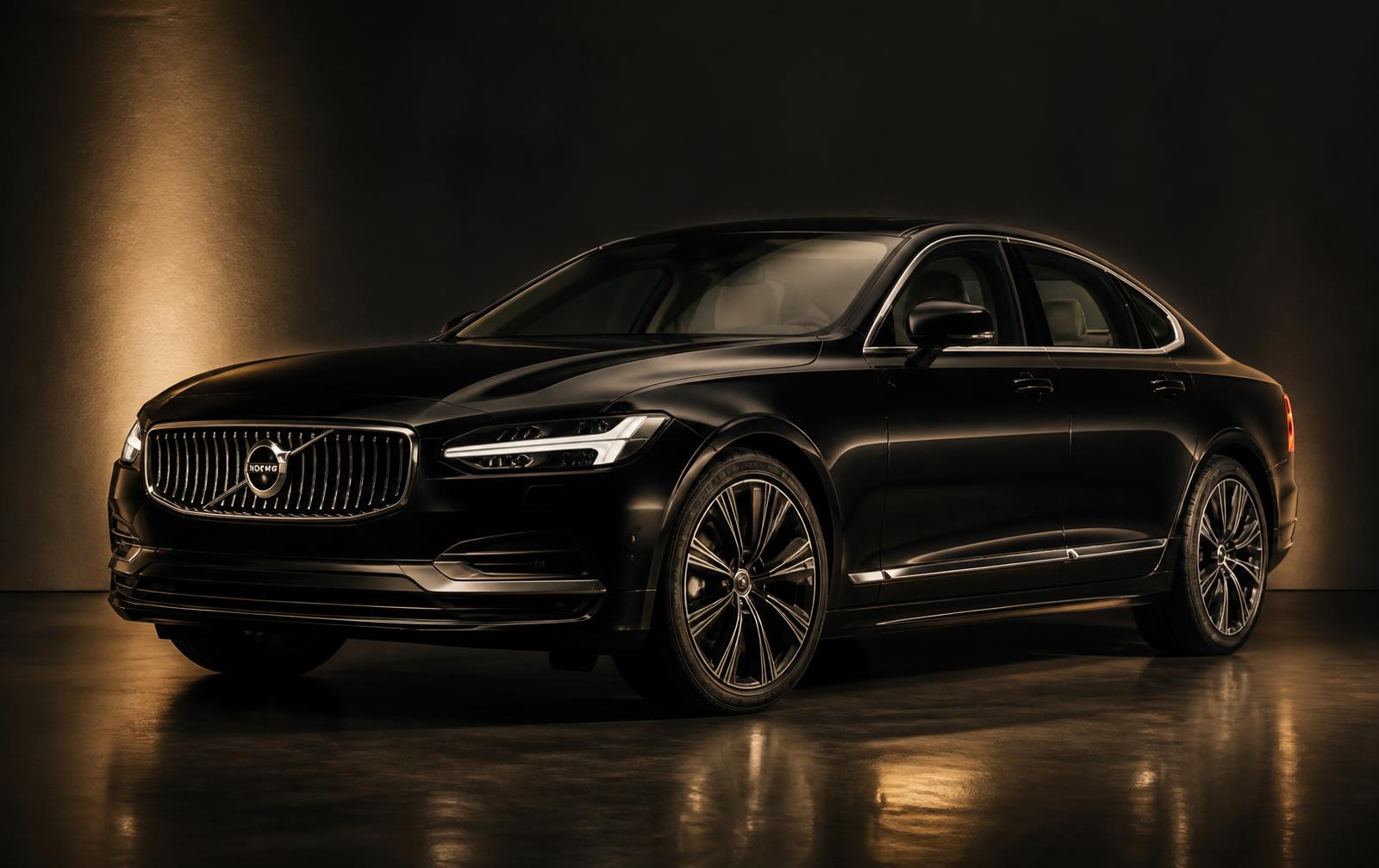Black executive sedan photographed against a dark studio backdrop